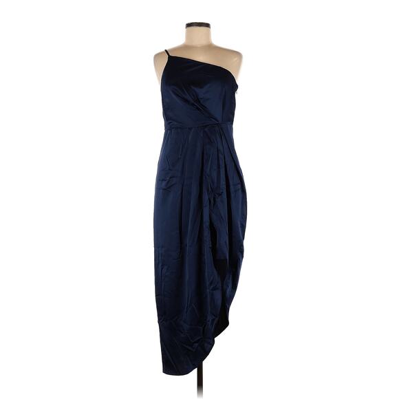 Lulu's Law of Attraction Navy Blue One-Shoulder Asymmetrical Midi Dress XS - Picture 4 of 9